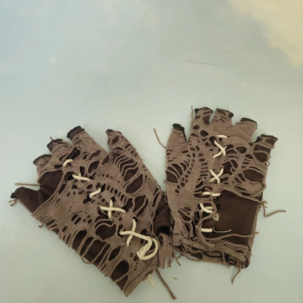 Brown Fingerless Gloves with Lace Detail Mummy Gloves Costume Gloves HIM